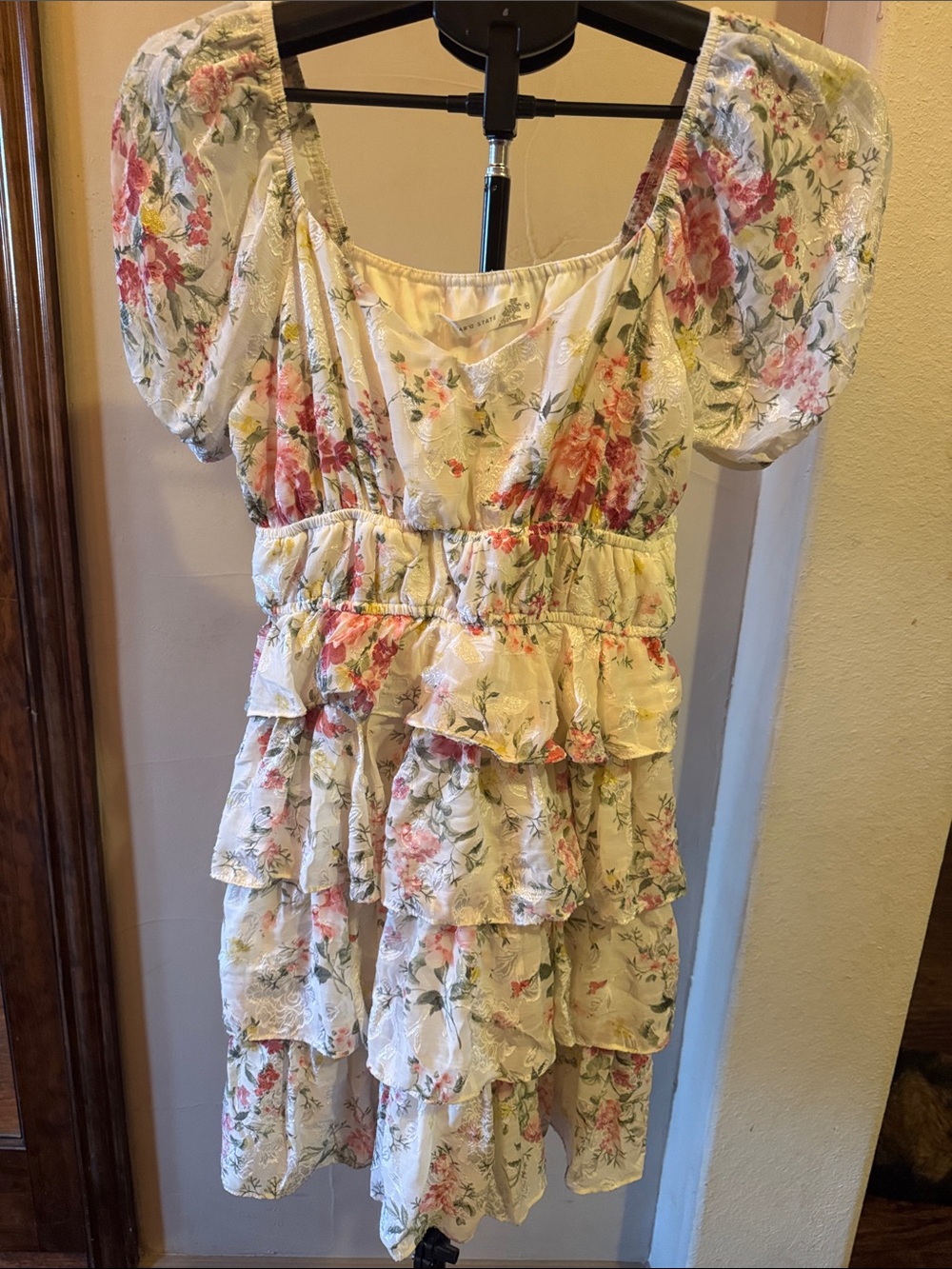 Altar'd State Cream Floral Tiered Ruffle Dress